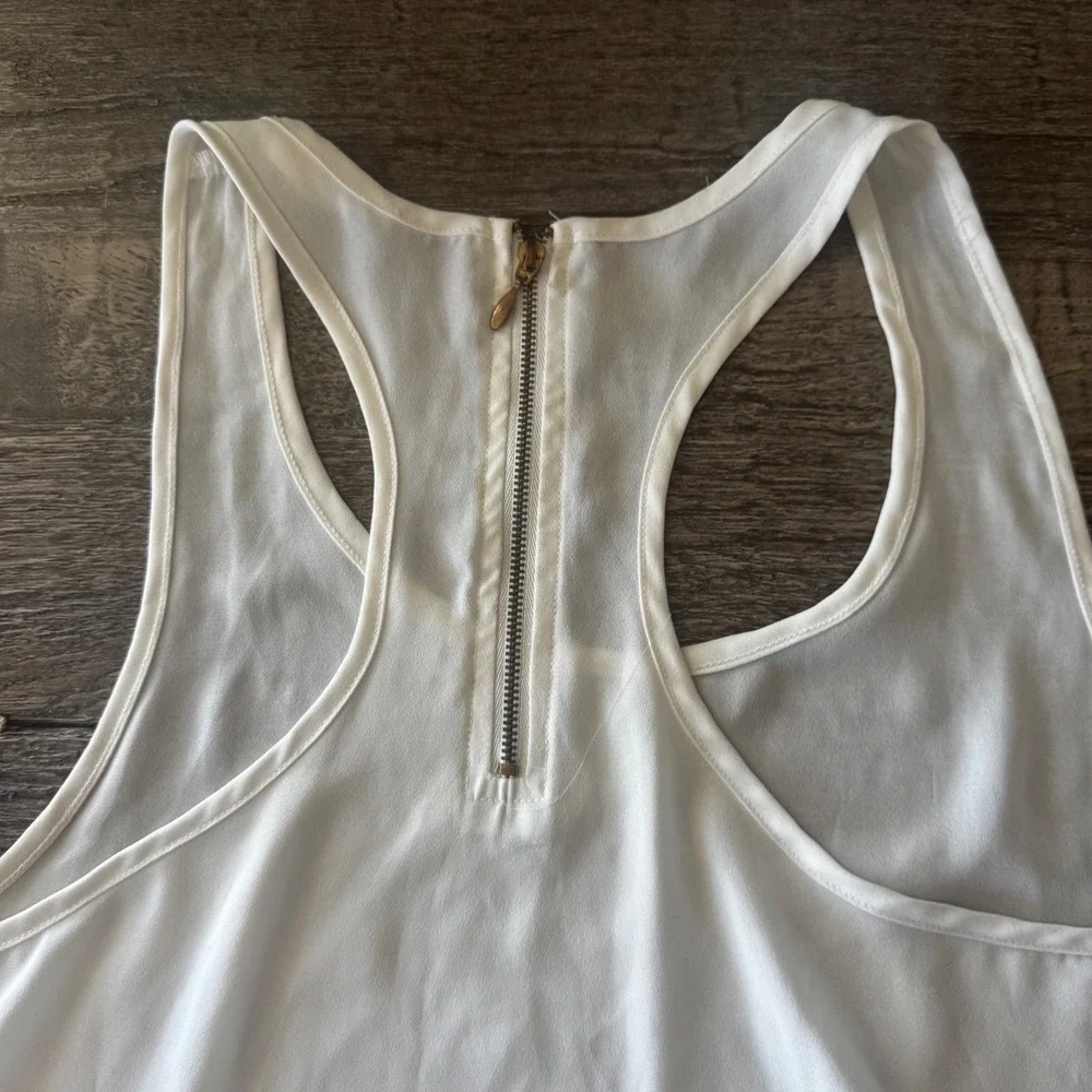 White Racerback Flowy Tank Top Back Zipper Blouse Medium